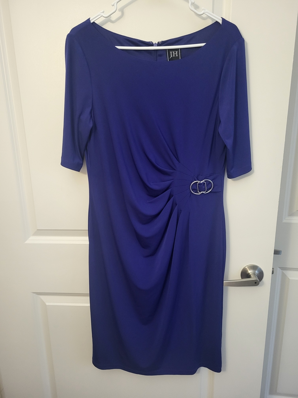 JH Royal Blue Ruched Midi Dress with Decorative Rings